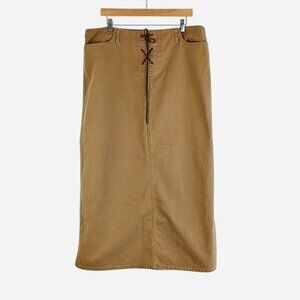 Vintage Y2K Old Navy Khaki Midi Suede Lace Up Front Skirt Bella Swan Core Skirt